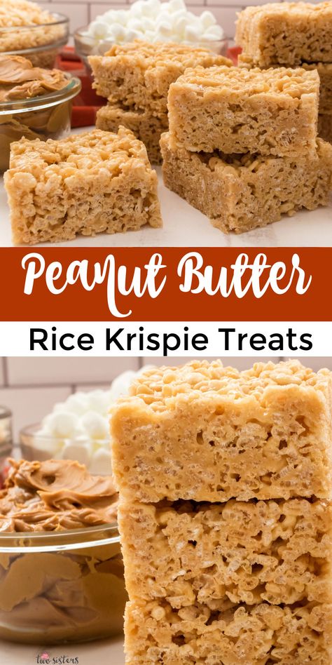 Rice Krispie Treats are delicious and we’ve never met anyone who didn’t love them. People also love Peanut Butter. So we’ve taken our delicious Rice Krispie Treat recipe and added the perfect amount of Peanut Butter to get this yummy, super easy-to-make snack the whole family will love. Pin this yummy homemade Rice Crispy Treat recipe for later and follow us for more great Peanut Butter Dessert recipes. Crunchy Peanut Butter Recipes, Rice Crispy Treat Recipe, Peanut Butter Crispy Treats, Gluten Free Rice Krispie Treats, Homemade Rice Crispy Treats, Butter Dessert Recipes, Peanut Butter Rice Crispy Treats, Homemade Rice Krispies, Peanut Butter Rice Crispies