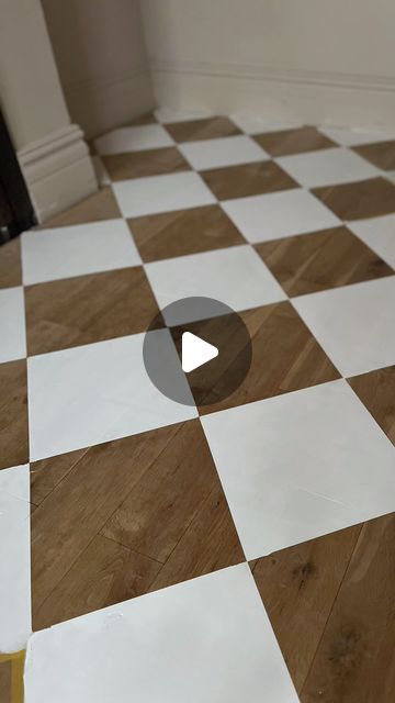 Katie Rowe on Instagram: "DIY TUTORIAL 🔸Checkerboard / Harlequin Floor 🔸  So much love on my stories for this project so here’s how I did it!   What you’ll need :   	•	Tape measure/ruler 	•	Pencil 	•	Card or foam board for template 	•	Laser level 	•	High-quality tape (Try @frogtapeuk ) 	•	Craft blade 	•	Paint brush/small roller 	•	Floor paint (I used @makeitrustoleum)  Prep: Ensure floors are clean and previous finishes are sanded, especially with gloss or varnish. Ours are bare wood as I sanded them the other year.  How to :   * Create a template (e.g., 30cm x 30cm). * Begin at a central focal point. I used our fireplace as it’s actually slightly off centre and I wanted the pattern to be symmetrical here. * You will be starting by masking out the diamonds that will be PAINTED. So keep t Wood Checkered Floor, Tan White Checkered Floor, Painted Chequerboard Floor, Beige And White Checkerboard Floor, Brown And White Checkered Floor, Checker Stained Wood Floor, Checkered Stained Wood Floor, How To Paint Checkered Pattern, Marble And Wood Checkered Floor