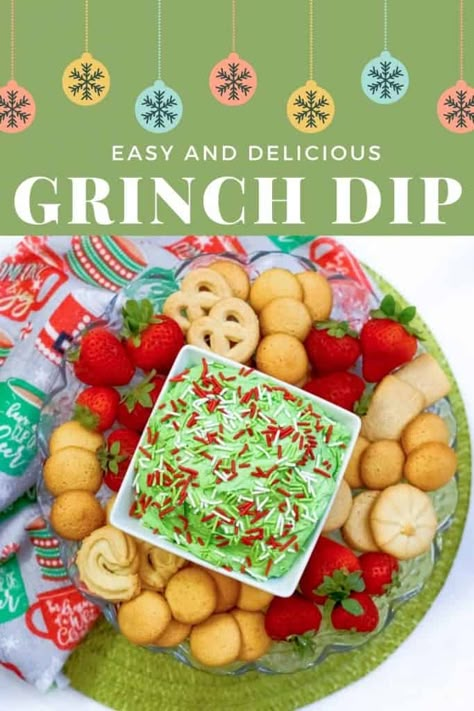 Grinch Dip (Easy Christmas Dunkaroo Dessert Dip) | Mama Cheaps® Red And Green Snacks, Grinch Potluck Ideas, Grinch Foods, Grinch Dip, Whoville Party, Grinch Fruit, Grinch Snack, Dunkaroo Dip, Grinch Night