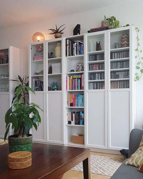 Inspiration gallery - IKEA Ikea Billy Home Office, Ikea Living Room Inspiration, Ikea Billy Doors, Ikea Billy Bookcase With Doors, Ikea Home Office Hacks, Billy Ikea Living Room, Ikea Hacks Bookshelves, Ikea Bookcase With Doors, Ikea Bookshelf Ideas