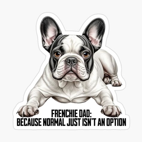 Get my art printed on awesome products. Support me at Redbubble #RBandME: https://www.redbubble.com/i/sticker/Cute-Black-and-White-French-Bulldog-Frenchie-Dad-Because-Normal-Just-Isn-t-An-Option-by-Cecilia60/165311193.EJUG5?asc=u Black And White French Bulldog, White French Bulldog, Black And White French, White French Bulldogs, Frenchie Mom, Bulldog Mom, Cute Black And White, White French, Cute Black