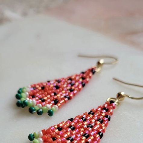 Mini Watermelon, Mini Fringe, Fringe Beaded Earrings, My Favourite, Beaded Earrings, Seed Beads, Watermelon, Seeds, Beads