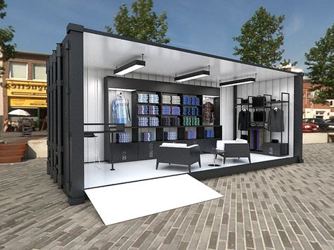 Ben Sherman Container Store by Jair Barrón, via Behance Shipping Container Store, Container Coffee Shop, Shipping Container Design, Container Restaurant, Container Cafe, Container Conversions, Shipping Container Home Designs, Container Office, Container Buildings