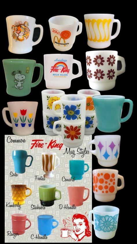 Fire King Mugs, Pyrex Designs, Vintage Pyrex Patterns, Vintage Pyrex Dishes, Retro Dishes, Pyrex Patterns, Retro Glassware, Hoosier Cabinet, Retro Kitchenware