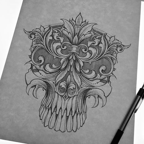 Ornamental Back Tattoo, Ornament Tattoo, Skull Sketch, Tattoo Outline Drawing, Skull Art Drawing, Skulls Drawing, Tattoo Stencil Outline, Tattoo Desings, Skull Tattoo Design