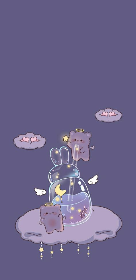 Cute bear wallpaper Kawaii Wallpapers, Wallpaper Cute, Purple Background, May 22, Teddy Bears, Bears, Wallpapers, Stars, Purple