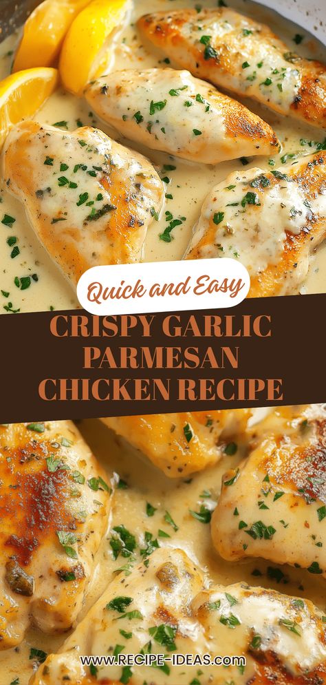 Enjoy a delicious and easy recipe for Crispy Garlic Parmesan Chicken that blends juicy, tender chicken cutlets with the rich flavors of garlic and Parmesan cheese. Perfect for busy weeknight dinners or a special occasion, this chicken dish is sure to impress. Simply coat chicken breasts with a flavorful garlic Parmesan crust, pan-fry until golden and crisp, and serve with your favorite sides for a complete meal. Discover how this quick and simple recipe will become a go-to in your kitchen. Baked Lemon Parmesan Chicken, Easy Quick Chicken Dinner, Recipes With Chicken Cutlets, Chicken Cutlet Recipes Easy, Easy Chicken Recipes Quick, Quick Chicken Dinner, Chicken Cutlet Recipes, Chicken Recipes Easy Quick, Easy Chicken Recipe