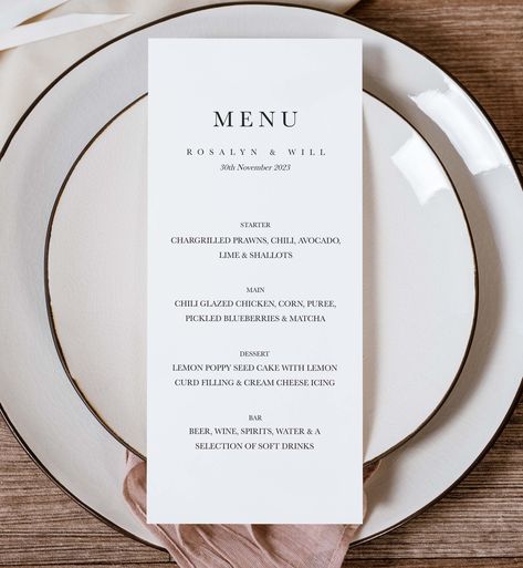 Elegant Wedding Menu, Menu Card Template, Printable Menu, Wedding Menu Template, Wedding Menu Cards, Menu Card, Wedding Receptions, Wedding Places, Menu Template