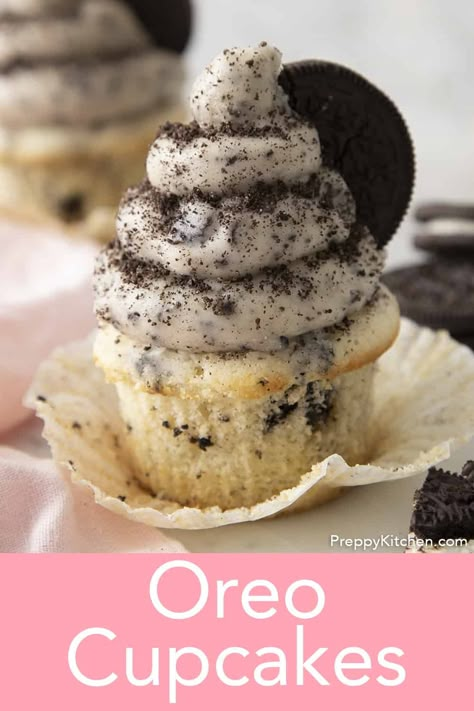 Oreo Cupcake Recipe, Oreo Cupcake, Cookies And Cream Frosting, Cookie And Cream Cupcakes, Oreo Frosting, Recipes Using Cake Mix, Oreo Desserts, Oreo Buttercream, Preppy Kitchen