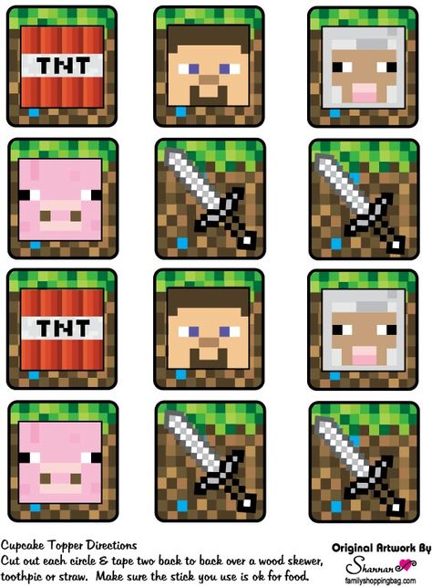 Toppers Minecraft Clipart, Minecraft Cupcake, Minecraft Cupcake Toppers, Minecraft Printables Free, Minecraft Party Printables, Minecraft Cupcakes, Minecraft Bday, Minecraft Party Decorations, Minecraft Printables