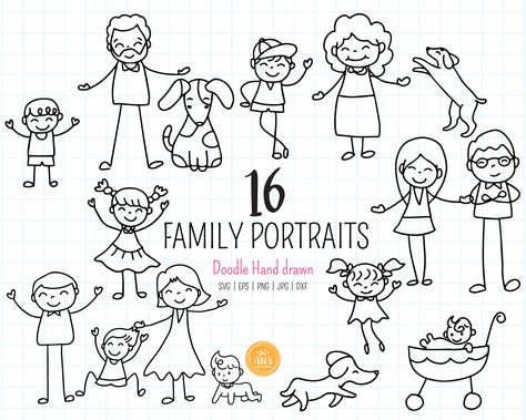 Family Doodles Simple, Family Illustration Simple, Family Doodle Art, Family Design Illustration, Family Stick Figures, Clip Art Family, Family Doodle, Family Clip Art, Stick Family