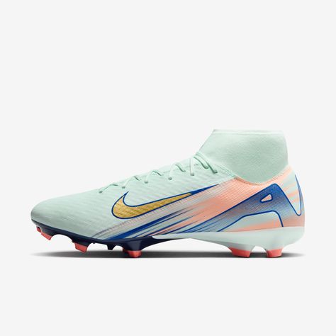 Looking to take your speed to the next level? We made these Academy cleats with an improved heel Air Zoom unit. It gives you the propulsive feel needed to break through the back line. The result is the most responsive Mercurial we've ever made, so you can dictate pace and tempo all match long. This special version encourages you to chase your own destiny with all-out optimism. Bright Soccer Cleats, Cute Soccer Cleats, Soccer Cleats Nike Mercurial, Womens Soccer Cleats, Nike Soccer Cleats, Lacrosse Cleats, Nike Cleats, Soccer Boots, Women’s Soccer