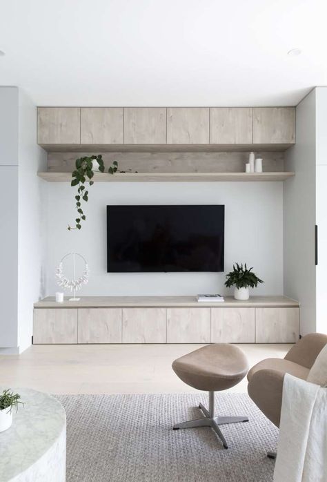 Top 10 Best Storage Solutions with Custom Joinery - The White Interior Design Studio Tv On The Wall, Tv Kastenwanden, Scandi Living Room, Living Room Plan, Nordic Living Room, White Interior Design, Living Room Tv Wall, Room Planning, Living Room Storage