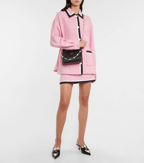 Tweed Miniskirt in Pink - Miu Miu | Mytheresa Miu Miu Shop, Tweed Shirt, 23 Fashion, Fall 23, Pink Tweed, Seasonal Fashion, Tweed Jacket, Miu Miu, Shirt Jacket