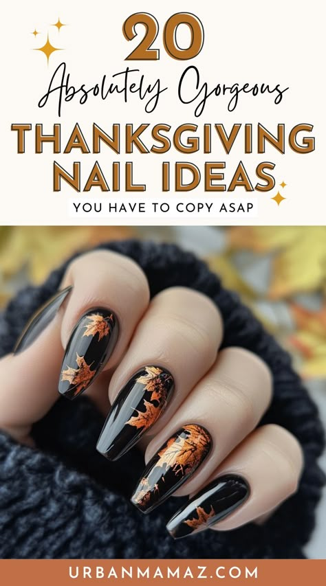 Looking for absolutely gorgeous Thanksgiving nail ideas you have to copy ASAP? Check out this ultimate list of 20 Thanksgiving nail ideas to get ready for fall this year! Gold Thanksgiving Nails, Goth Thanksgiving Nails, Classy Thanksgiving Nails, Nails Thanksgiving Fall, Fall Nails Thanksgiving, November Nail Art, Thanksgiving Nails Color, Thanksgiving Nails Design Fall, Thanksgiving Nail Ideas