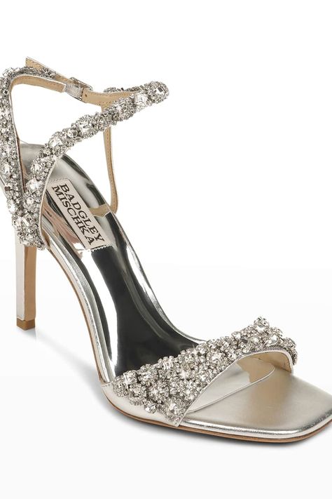 Get free shipping on Badgley Mischka Galia Metallic Crystal Stiletto Sandals at Neiman Marcus. Shop the latest luxury fashions from top designers. Sparkly Wedding Shoes, Elegant Sandals, Badgley Mischka Shoes, Evening Sandals, Crystal Shoes, Embellished Sandals, Wedding Heels, Stiletto Sandals, Evening Shoes