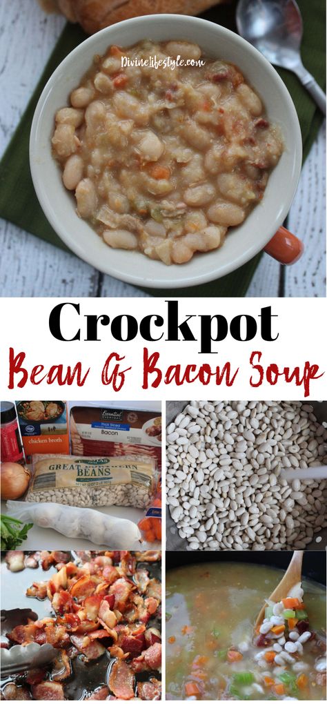 Slow Cooker Bean Soup Recipes, Bean And Bacon Soup Crockpot, Recipe For Great Northern Beans, Slow Cooker Bean Soup, Bean Soup Crockpot, Bacon Soup Recipes, Slow Cooker Bacon, Bean And Bacon Soup, Slow Cooker Black Beans