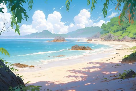 Free Photo | Cartoon style summer scene with beach Anime Beach Scene, Anime Beach, Beach Cartoon, Beach Drawing, Scene Drawing, Beach Illustration, Summer Scenes, Beach Background, Drawing Inspo