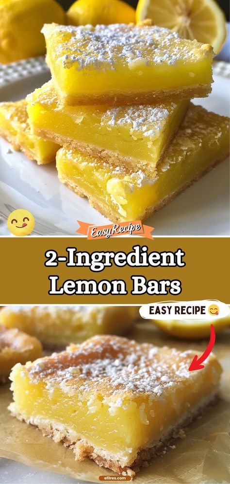 Create a zesty, refreshing treat with just two ingredients in these Lemon Bars. They're the epitome of simple sweetness, perfect for a quick dessert that doesn't skimp on flavor. #LemonDessert #EasyBaking #SweetAndSimple Quick Easy Bars Simple, Quick Easy Few Ingredient Desserts, Lemon Treats Easy, 2 Ingredient Lemon Bars, Easy Dessert Recipes With Few Ingredients Simple, Easy Desserts With Few Ingredients Easy Desserts With Few Ingredients Quick, Simple Desserts Few Ingredients, Quick And Easy Desserts 3 Ingredients, No Bake Lemon Desserts