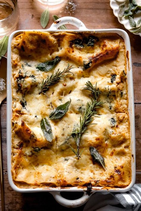 pumpkin sage white lasagna – The Foul-Mouth Gourmet Pumpkin Bechamel Lasagna, Pumpkin Sage Lasagna, Pumpkin Sage Risotto, Pumpkin Lasagne Recipes, Pumpkin Lasagna Roll Ups, Thanksgiving Lasagna, Fall Lasagna, Fall Pasta Dinner, Sage Lasagna