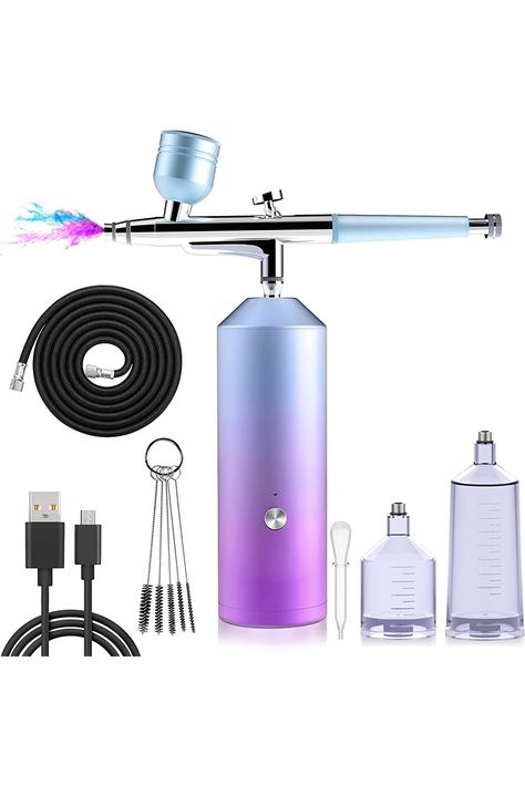 Yofuly Cordless Airbrush Kit, Nail Airbrush Machine with Braided Airbrush Hose, Portable Airbrush for Nail, Makeup, Tattoo, Cake Decorating, Rechargeable  Gradient Purple Nail Airbrush Designs, Nail Airbrush, Tattoo Cake, Airbrush Machine, Nail Makeup, Airbrush Designs, Makeup Tattoo, Airbrush Nails, Cute Nails