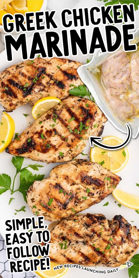 Greek Chicken Marinade Greek Chicken Seasoning, Greek Chicken Breast, Fowl Recipes, Chicken Greek, Greek Marinated Chicken, Greek Chicken Marinade, Veggie Main Dishes, Marinating Chicken Breast, Chicken Marinade Recipes