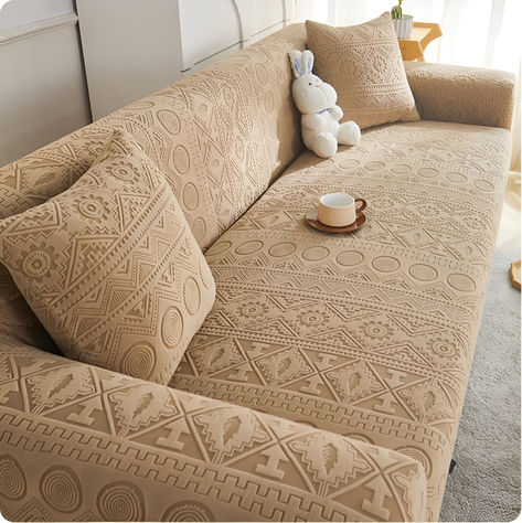 Give your couch a fresh new look with this stylish cover. It's like a comfy sweater, but for your sofa! Sofa Covers Online, Pattern Sofa, Cheap Sofas, Corner Couch, Old Sofa, Arm Chair Covers, Sofa Slipcover, Cover Style, L Shaped Sofa