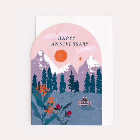 Happy Anniversary Cards, Anniversary Greeting Cards, Arch Shape, Nature Card, Wedding Invitation Card Design, Mountain Park, Wedding Anniversary Cards, Engagement Cards, Invitation Card Design