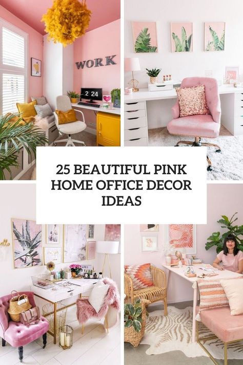 beautiful pink home office decor ideas cover Women Home Office Decor, Light Pink Office Ideas, Pink And Gold Home Office, Glam Home Office Ideas For Women, Pink And Grey Office Ideas, Bright Office Ideas, 50s Ranch Remodel, Pink And Gold Office Decor, Pink Office Decor Ideas