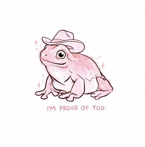 Pink Cowboy Sparkle Frog by @indyartcompany Frog In Cowboy Hat Tattoo, Cowboy Frog Drawing, Frog Wearing Cowboy Hat, Cowboy Frog Tattoo, Piercing Logo, Cowboy Animals, Lunchbox Doodles, Cowboy Hat Drawing, Turtle Sketch