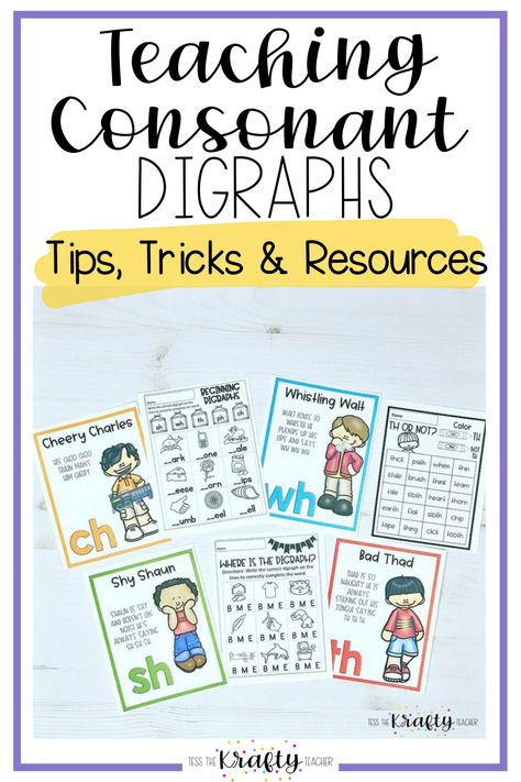 Teaching Consonant Digraphs - The Krafty Teacher Consonant Digraphs, Phonics Programs, Short Vowel Words, Short Vowel Sounds, Consonant Blends, Teaching Special Education, Teaching Letters, Kindergarten Ideas, Phonics Reading