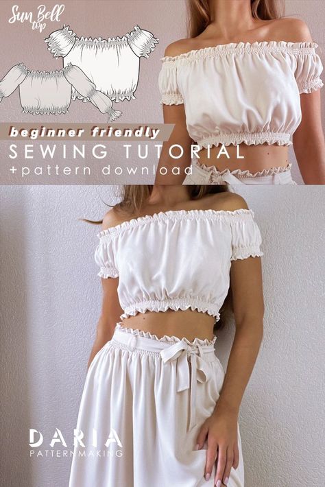 Top Sewing Tutorial, Crop Top Sewing Pattern, Shirred Top, Crop Top Pattern, Top Sewing, Handmade Wardrobe, Couture Mode, Top Sewing Pattern, Trendy Top