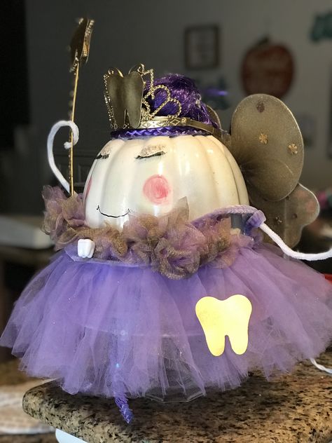 Tooth Fairy Pumkin Tooth Pumpkin Decorating, Tooth Fairy Pumpkin Decorating, Tooth Fairy Pumpkin, Fairy Pumpkin, Disney Pumpkin Painting, Creative Pumpkin Decorating, Contest Ideas, Spooky Spooky, Pumpkin Decorating Contest