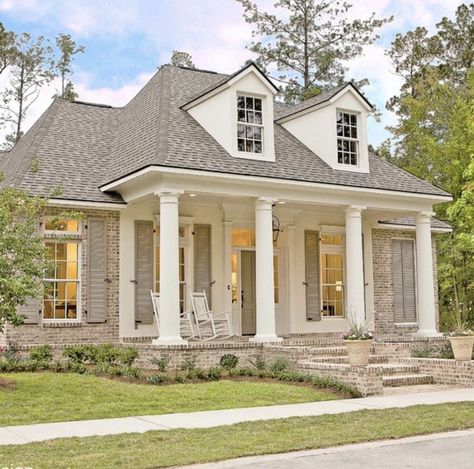 Coastal Cottage Exterior, Build House, Sunrise Lake, Renovation Inspiration, French Style Homes, Cottage Exterior, Brick Exterior House, Brick Home, Exterior Makeover