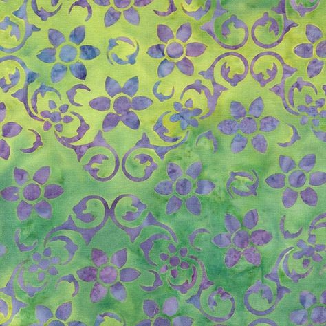 Green Watercolor Batik with Purple Floral Designs Fabric by the Half Yard A gorgeous Forest Green and Lime Green floral batik with Violet and Lavender Purple flowers and vines printed all over! PTQ buys the world's most gorgeous Indonesian made batiks.  They are individually hand crafted by stamping waxed prints onto fabric and creatively applying various colored dyes.  All High Quality 100% quilting grade cotton.  You deserve the best.  Find more of our beautiful Batiks here: https://www.etsy.c Green And Purple Pallete, Purple And Green Background, Green And Purple Pattern, Purple Green Quilt, Lilac And Green Fabric, Green Watercolor, Green Aesthetic, Purple Floral, Green And Purple