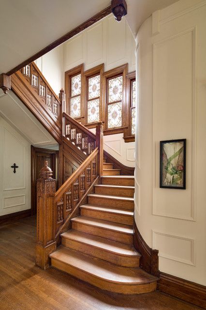 D Street, Petaluma - Victorian - Staircase - San Francisco - by Tyler Chartier Architectural Photography | Houzz UK Victorian Staircase Ideas, Stairs Victorian, Wooden Staircase Railing, Victorian Stairs, Victorian Staircase, Wooden Staircase Design, Wooden Staircase, Staircase Ideas, Townhouse Designs