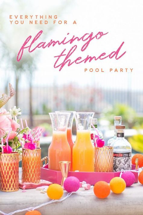 Flamingo Themed Pool Party! Themed Pool Party, Beverage Table, Flamingle Party, Pool Party Adults, Flamingo Pool Parties, Pool Party Food, Flamingo Themed Party, Pool Party Themes, Hawaiian Party Decorations