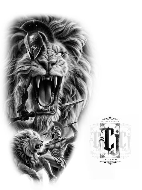 Arm Tattoos Drawing, Roman Tattoo, Brooklyn Tattoo, Spartan Tattoo, Lion Tattoo Sleeves, Mens Lion Tattoo, Full Leg Tattoos, Crown Tattoo Design, Realistic Tattoo Sleeve