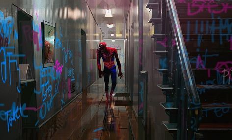 Spiderman Things, Alberto Mielgo, Miles Spiderman, Environment Painting, Color Script, Graffiti Drawing, Identity Art, 3d Modelling, Sky Art