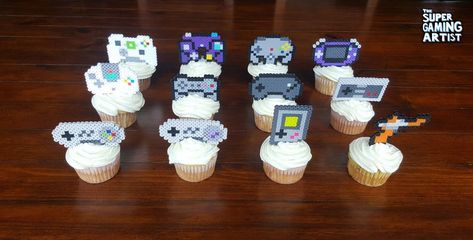 Video Game Cake, Aesthetic Diys, Video Game Perler, Game Cake, Nintendo Party, Video Game Cakes, Game Room Kids, Video Game Party, Perler Crafts