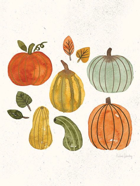 We print Pumpkins + Gourds by Pauline Stanley on a bright white canvas using a printing process that covers the entirety of the canvas to ensure the most accurate depiction of the artist’s original work. Expert crafters strive to make each canvas art print the unique masterpiece your home deserves. Our framed wall art is hand-crafted and made to order to give a high quality and professional appearance. Each canvas print has preinstalled D-rings attached to the back of the product to make hanging Give Thanks Art, Painted Pumpkins On Wood, Fall Abstract Art, Fall Art Print, Fall Water Coloring Ideas Easy, Fall Aesthetic Art, Thanksgiving Art Painting, Fall Objects, Cute Fall Art