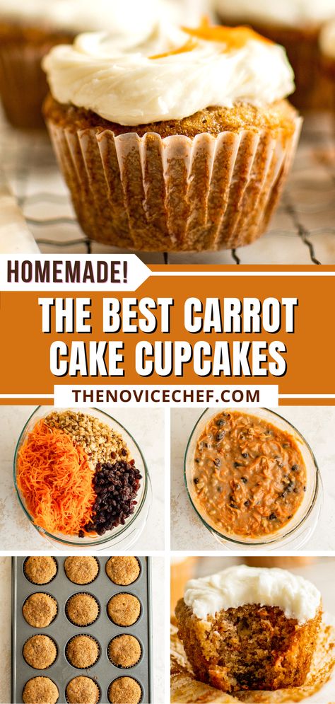 Oatmeal Carrot Cake Cups, Desserts With Carrots, Carrot Cake Cupcakes Healthy, Carrot Cake Recipe No Nuts Or Raisins, Carrot Cupcake Recipe Moist, Carrot Cake Recipe With Raisins, Carrot Cake With Raisins, Best Carrot Cake Cupcake Recipe, Homemade Carrot Cake Cupcakes