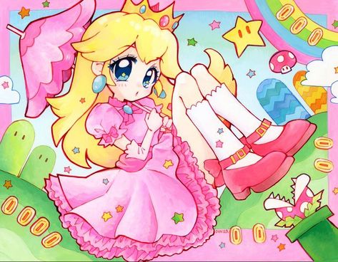 Princess Peach Art, Ocean In Space, Pink + Core + Aesthetic, Oc Sheet Character Design, Super Princess Peach, Super Princess, Mario Fan Art, Princesa Peach, Peach Aesthetic