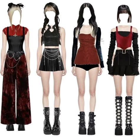 Dominate Concert Outfit, Black And Red Stage Outfit, Red And Black Dance Outfit, Red And Black Kpop Outfit, Kpop Red Outfit, Black And Red Concert Outfits, Stage Outfits Red, Red Concert Outfit, Red Outfit Casual