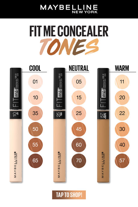 Finding the right shade can be challenging, but this guide will help you determine if you're a cool, neutral, or warm tone. Whether you want to brighten, correct, or contour, there's a Fit Me Concealer shade for every skin tone. 🌟✨ What Concealer Shade To Use, Fit Me Makeup Products, Perfect Concealer, Concealer For Brown Skin, Concealer Shade Guide, How To Know Your Concealer Shade, Makeup For Neutral Skin Tone, Makeup For Warm Skin Tones, Fit Me Concealer Swatches