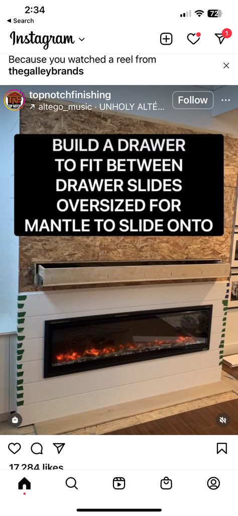 Hidden Mantle Drawer, Mantel Drawer, Mantle Drawer, Quail Run, Build A Fireplace, Stone Fireplaces, Diy Drawers, Living Room Entertainment, Faux Fireplace