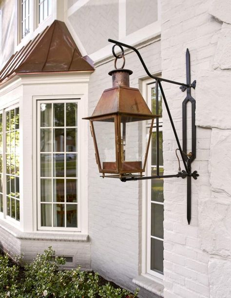 Outdoor Lanterns Front Door, Collins Interiors, Moroccan Outdoor, Outdoor Lighting Design, Lantern Designs, Rough Luxe, Gas Lanterns, Enchanted Home, Exterior Details