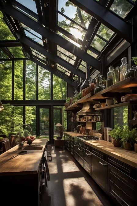 Greenhouse Style Kitchen, Greenhouse Kitchen Extension, Greenhouse Kitchen Ideas, Solarium Kitchen, Kitchen Greenhouse, Dröm Hus Planer, Greenhouse Kitchen, Greenhouse Interiors, Rustic Kitchen Design