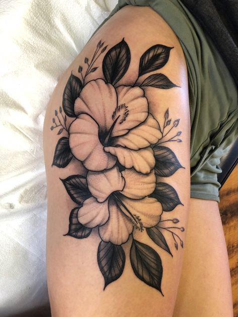 My Flower thigh tattoo Flower Front Thigh Tattoos, Big Thigh Flower Tattoo, Thigh Flower Tattoo Women, Pretty Thigh Tattoos For Women, Big Thigh Tattoos, Rib Tattoos For Women Side Tat Ideas, Thigh Flower Tattoo, Flower Thigh Tattoo, Hibiscus Tattoos