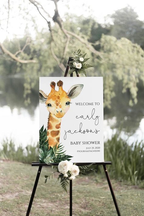 Giraffe Baby Shower Welcome Sign Template Gender Neutral | Etsy Giraffe Baby Shower Theme, Large Welcome Sign, Safari Baby Shower Boy, Baby Shower Safari Theme, Baby Shower Theme Decorations, Baby Shower Giraffe, Jungle Baby Shower Theme, Wild Baby, Giraffe Baby